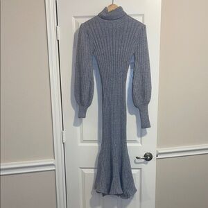 Gray Ribbed Mock Neck Cocktail Dress